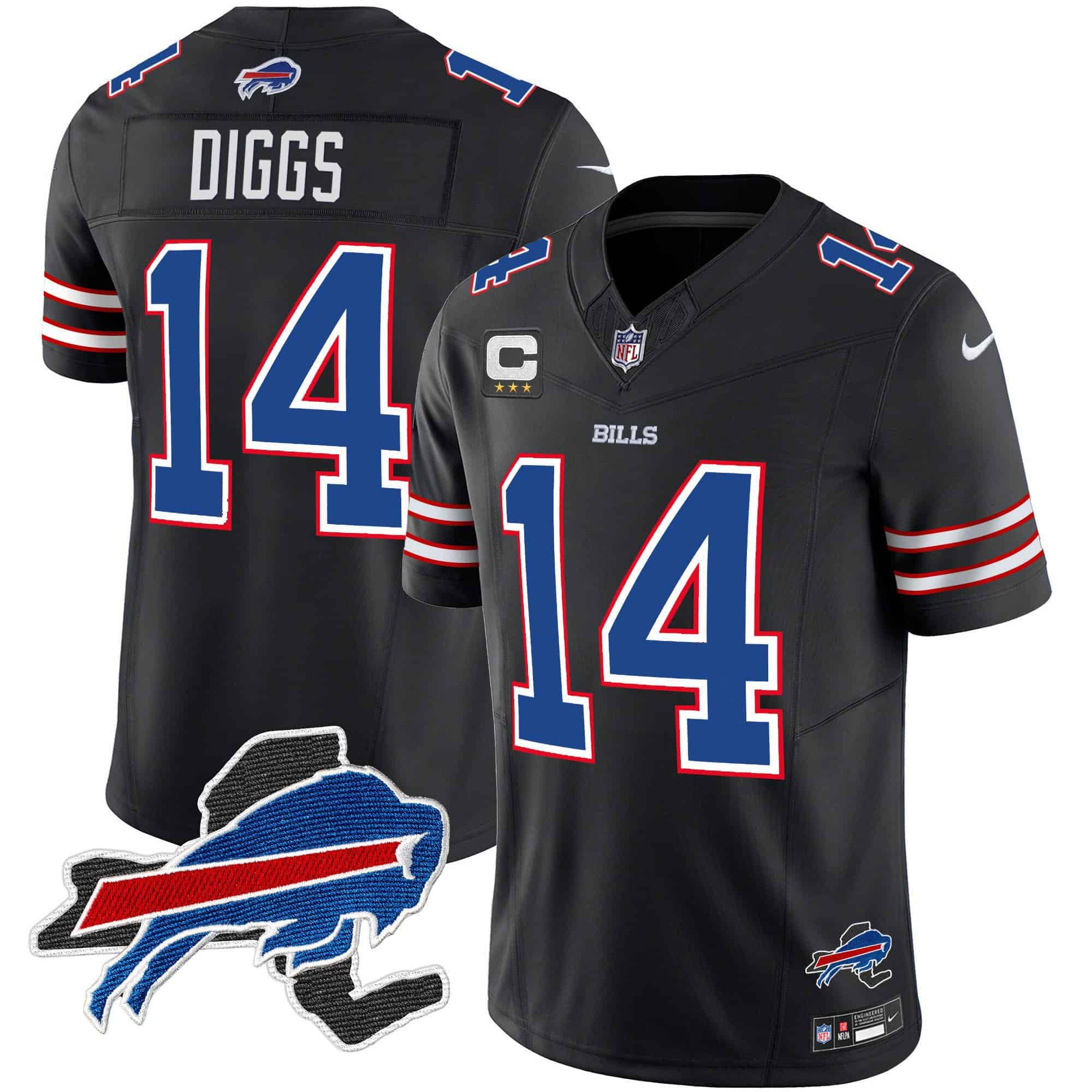 Men Buffalo Bills #14 Diggs Black 2024 Nike Patch Vapor Limited NFL Jersey style 1